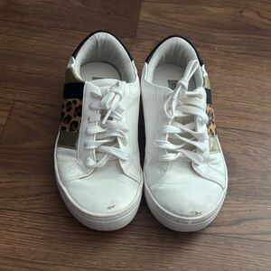 Steve Madden Fone White and Leopard Print Women's Sneakers Casual Everyday FLAWS